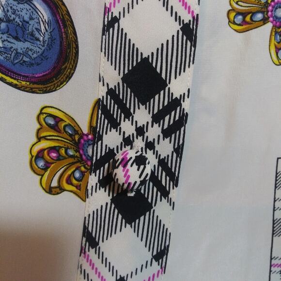 Francesca of Damon Vintage 80s Silk Plaid Pocket Watch Print Chic Preppy Size 8 - Picture 3 of 10